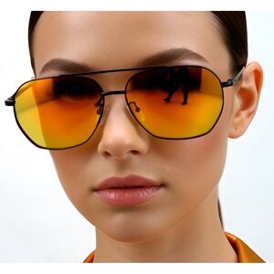 Rimless Sunglasses Women Fashion Oversized Octagon Fire Red Mirrored Lens Lentes